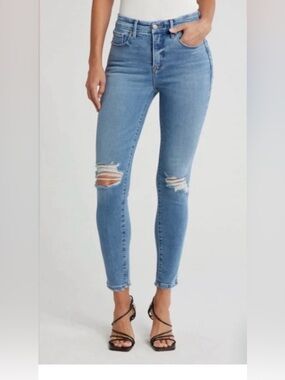 Good American Light Blue High-Rise Distressed Skinny Jeans